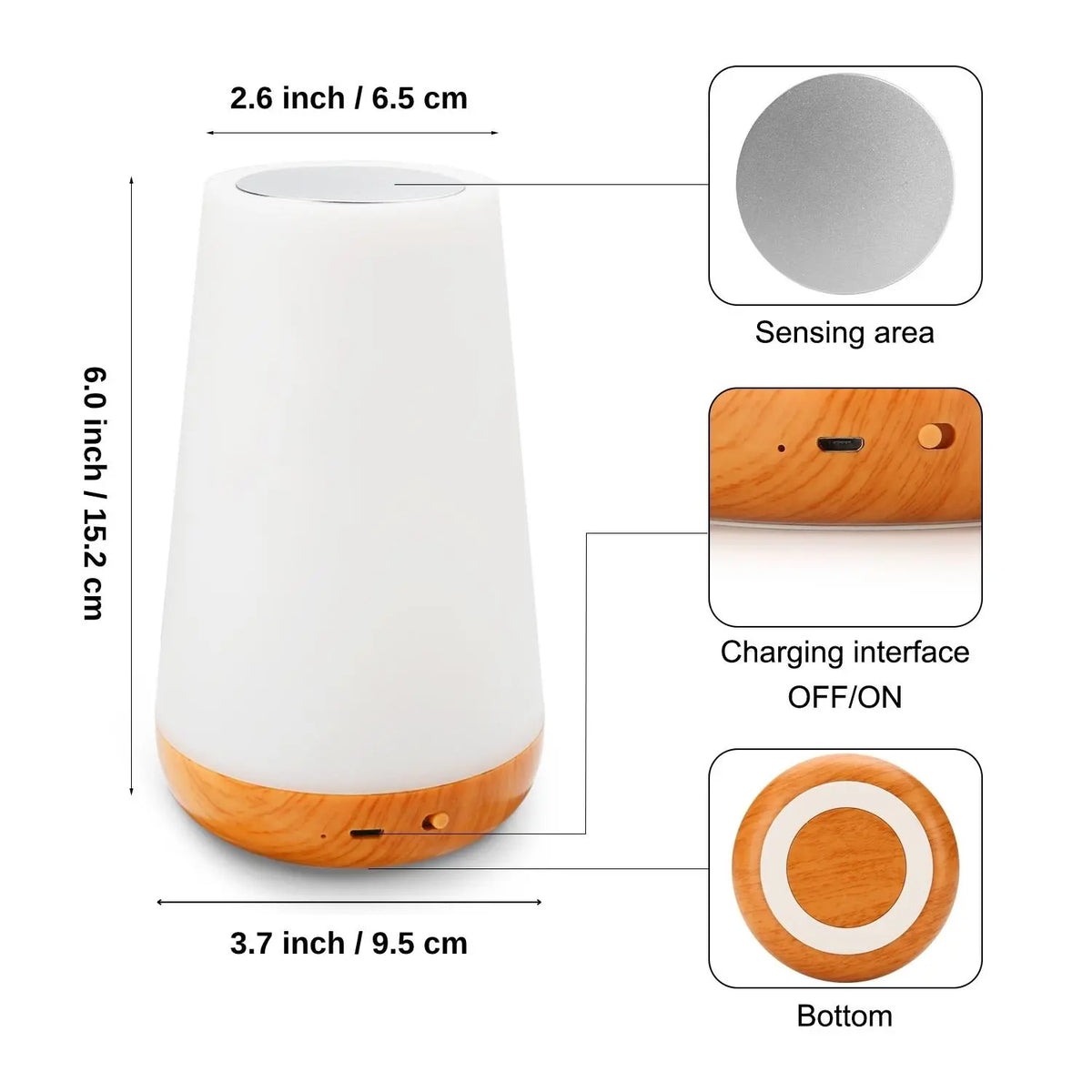 Wood Grain Style Touch Bedside Night Lamp, USB Rechargeable Night Light with Remote & Timer, Dimmable Night Light for Bedroom, Living Room, Party & Camping, Lighting Modes Adjustable