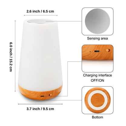Wood Grain Style Touch Bedside Night Lamp, USB Rechargeable Night Light with Remote & Timer, Dimmable Night Light for Bedroom, Living Room, Party & Camping, Lighting Modes Adjustable