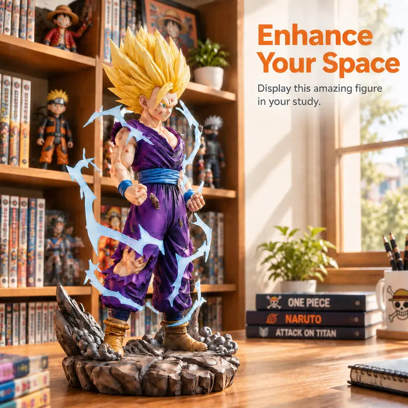 Anime Figure PVC Blonde Youth Warrior Collectible Statue, Lightning Effect Battle Diorama with Rock Base, Desktop Display Ornament, Halloween Christmas Holiday Gift for Anime Collectors & Hobbyists Sohochic Giftideas