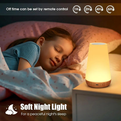 Wood Grain Style Touch Bedside Night Lamp, USB Rechargeable Night Light with Remote & Timer, Dimmable Night Light for Bedroom, Living Room, Party & Camping, Lighting Modes Adjustable