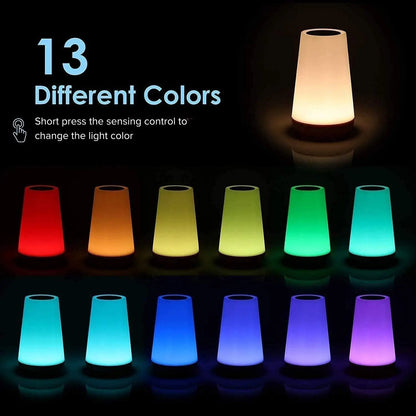 Wood Grain Style Touch Bedside Night Lamp, USB Rechargeable Night Light with Remote & Timer, Dimmable Night Light for Bedroom, Living Room, Party & Camping, Lighting Modes Adjustable