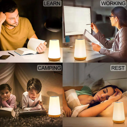 Wood Grain Style Touch Bedside Night Lamp, USB Rechargeable Night Light with Remote & Timer, Dimmable Night Light for Bedroom, Living Room, Party & Camping, Lighting Modes Adjustable