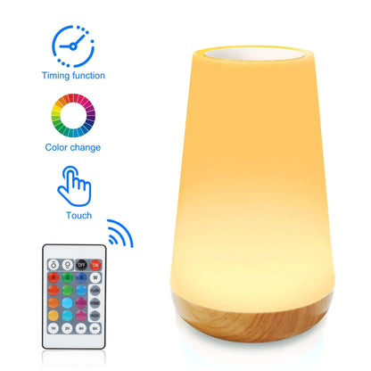 Wood Grain Style Touch Bedside Night Lamp, USB Rechargeable Night Light with Remote & Timer, Dimmable Night Light for Bedroom, Living Room, Party & Camping, Lighting Modes Adjustable